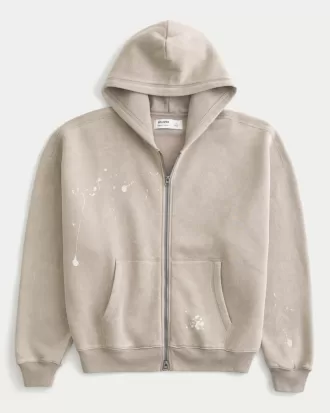 Baggy Cinch Paint Splatter Zip-Up Hoodie,Baggy Cinch Paint Splatter Zip-Up Hoodie