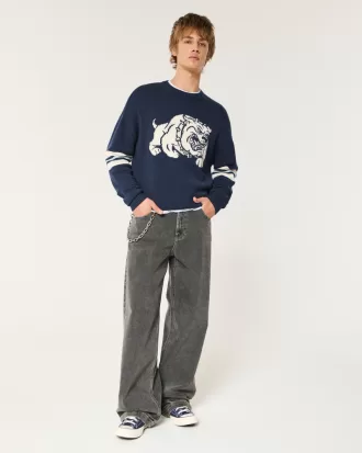 Boxy Bulldog Graphic Crew Sweater,Boxy Bulldog Graphic Crew Sweater