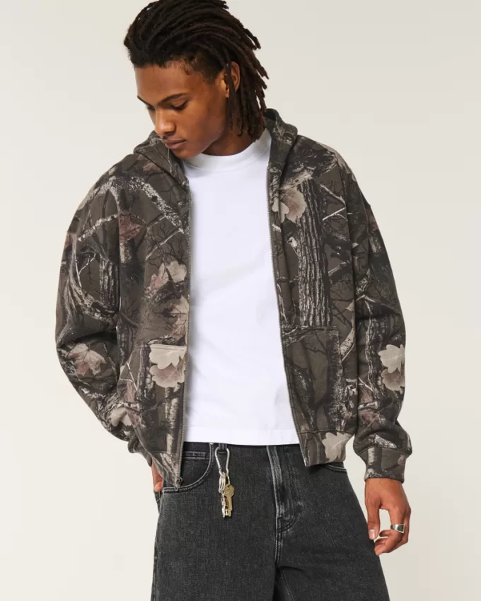 Boxy Camo Zip-Up Hoodie,Boxy Camo Zip-Up Hoodie Boxy Camo Zip-Up Hoodie,Boxy Camo Zip-Up Hoodie