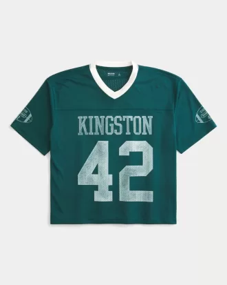 Boxy Crop Mesh Kingston Graphic Football Jersey,Boxy Crop Mesh Kingston Graphic Football Jersey