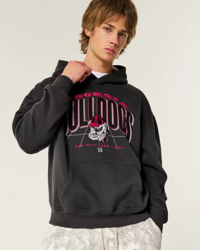 Boxy Georgia Bulldogs Graphic Hoodie,Boxy Georgia Bulldogs Graphic Hoodie