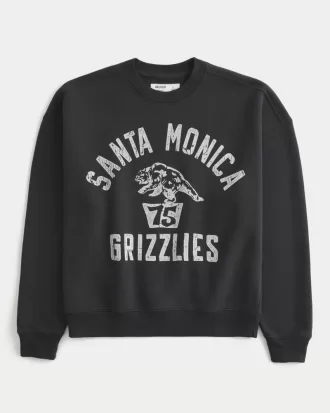 Boxy Santa Monica Grizzlies Graphic Crew Sweatshirt,Boxy Santa Monica Grizzlies Graphic Crew Sweatshirt