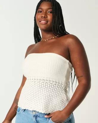 Crochet-Style Sweater Tube Top,Crochet-Style Sweater Tube Top