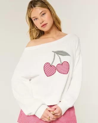 Easy Heart Graphic Off-the-Shoulder Sweater,Easy Heart Graphic Off-the-Shoulder Sweater Easy Heart Graphic Off-the-Shoulder Sweater,Easy Heart Graphic Off-the-Shoulder Sweater