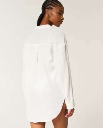 Gauze Button-Through Shirt Dress,Gauze Button-Through Shirt Dress Gauze Button-Through Shirt Dress,Gauze Button-Through Shirt Dress