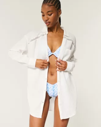 Gauze Button-Through Shirt Dress,Gauze Button-Through Shirt Dress Gauze Button-Through Shirt Dress,Gauze Button-Through Shirt Dress