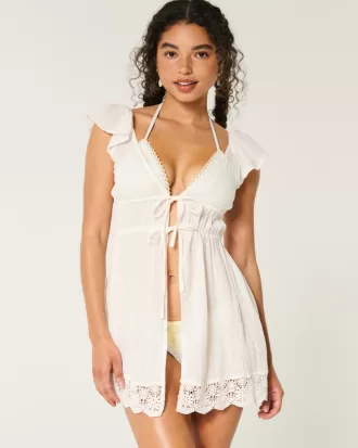 Gauze Tie-Front Cover Up Top,Gauze Tie-Front Cover Up Top Gauze Tie-Front Cover Up Top,Gauze Tie-Front Cover Up Top